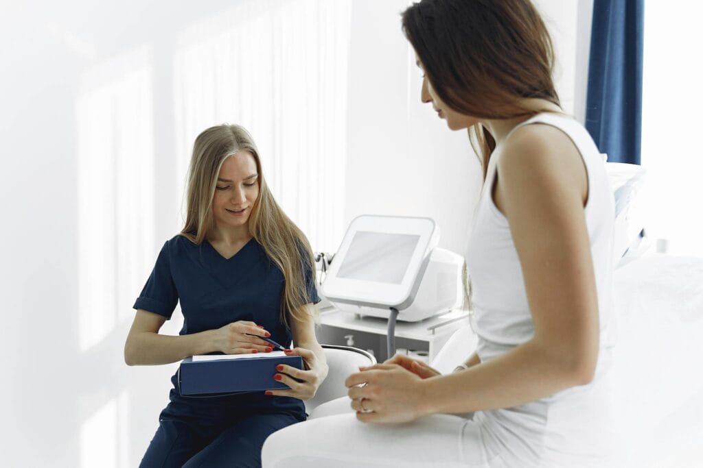 image of trustee doctor preparing prescription for her patient